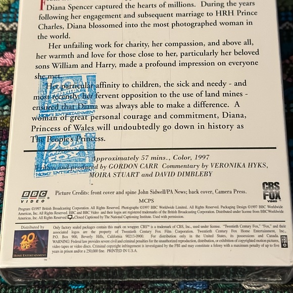 DIANA a Celebration VHS 📼 unopened, in original factory seal plastic. Princess - Picture 5 of 6
